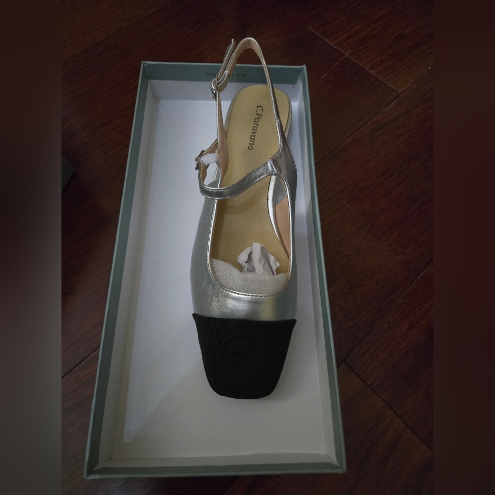 C.paravano Women's Silver and Black Heels